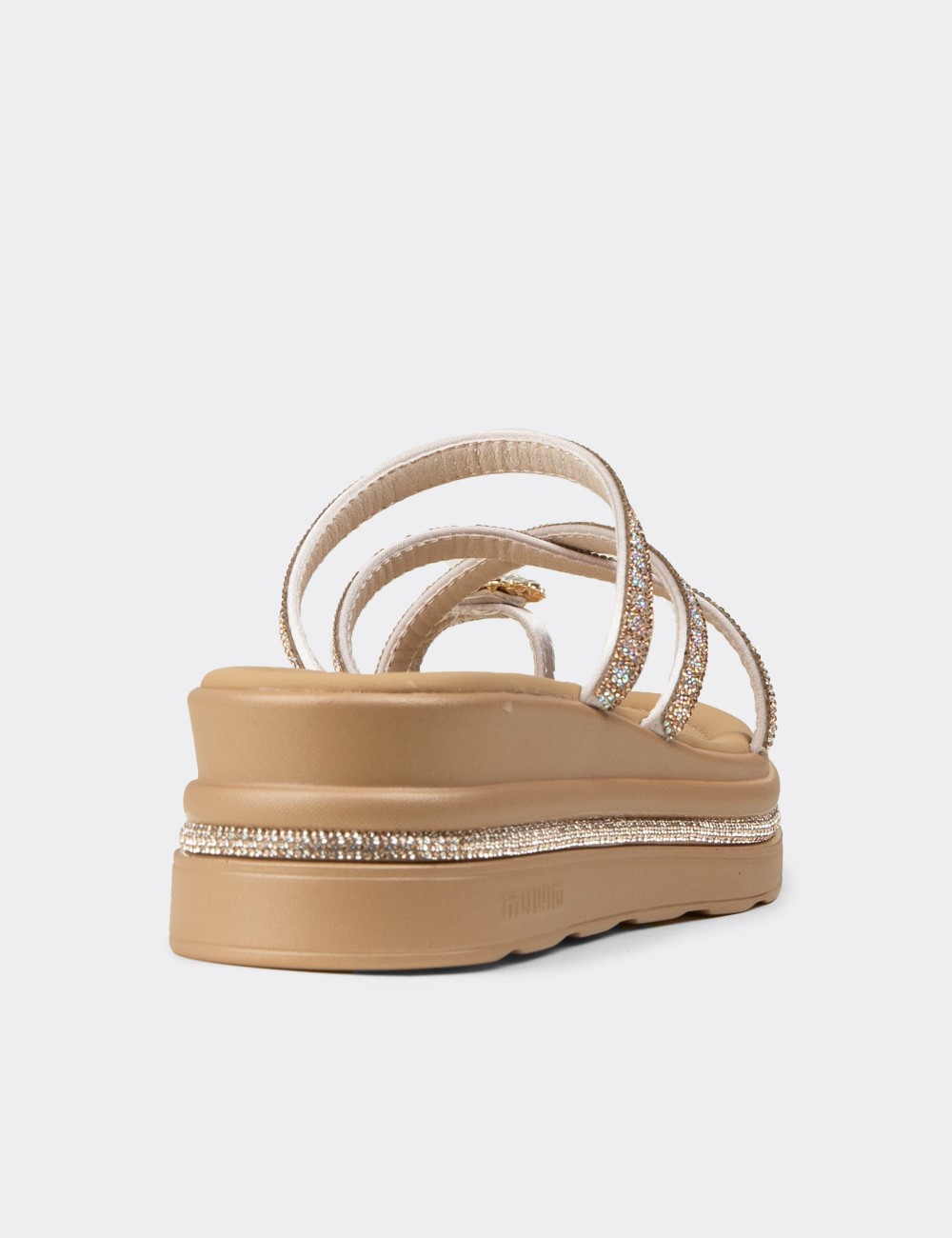 Women's Beige Platform Slide Sandals - K6400ZBEJC01
