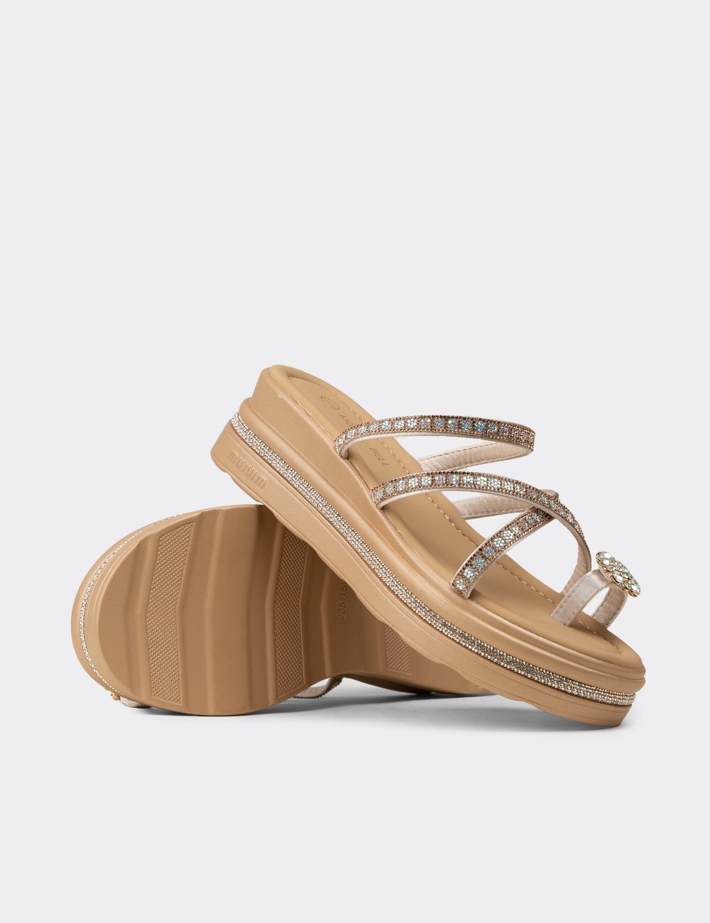 Women's Beige Platform Slide Sandals - K6400ZBEJC01
