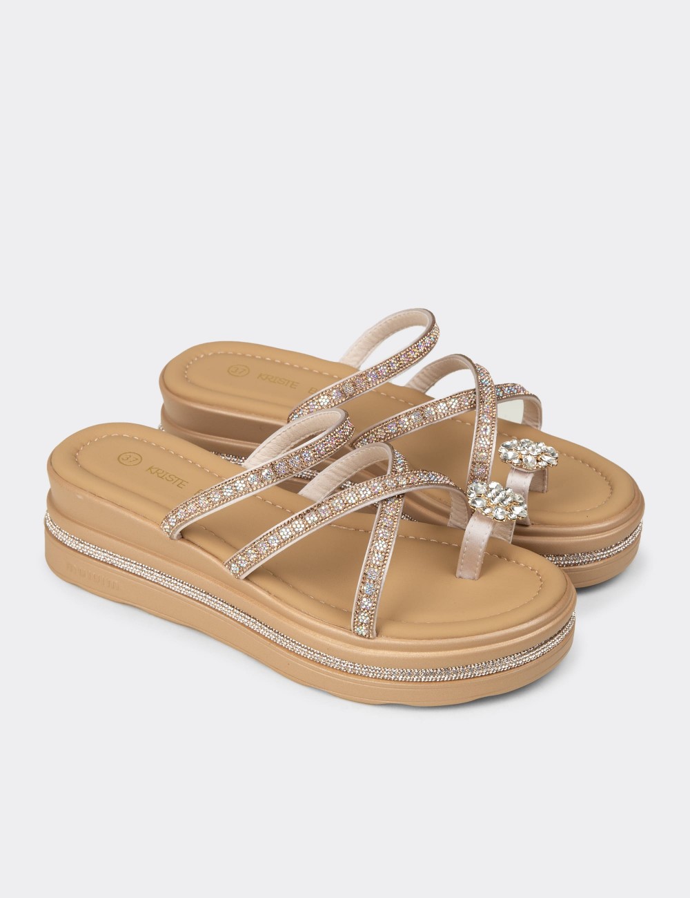 Women's Beige Platform Slide Sandals - K6400ZBEJC01