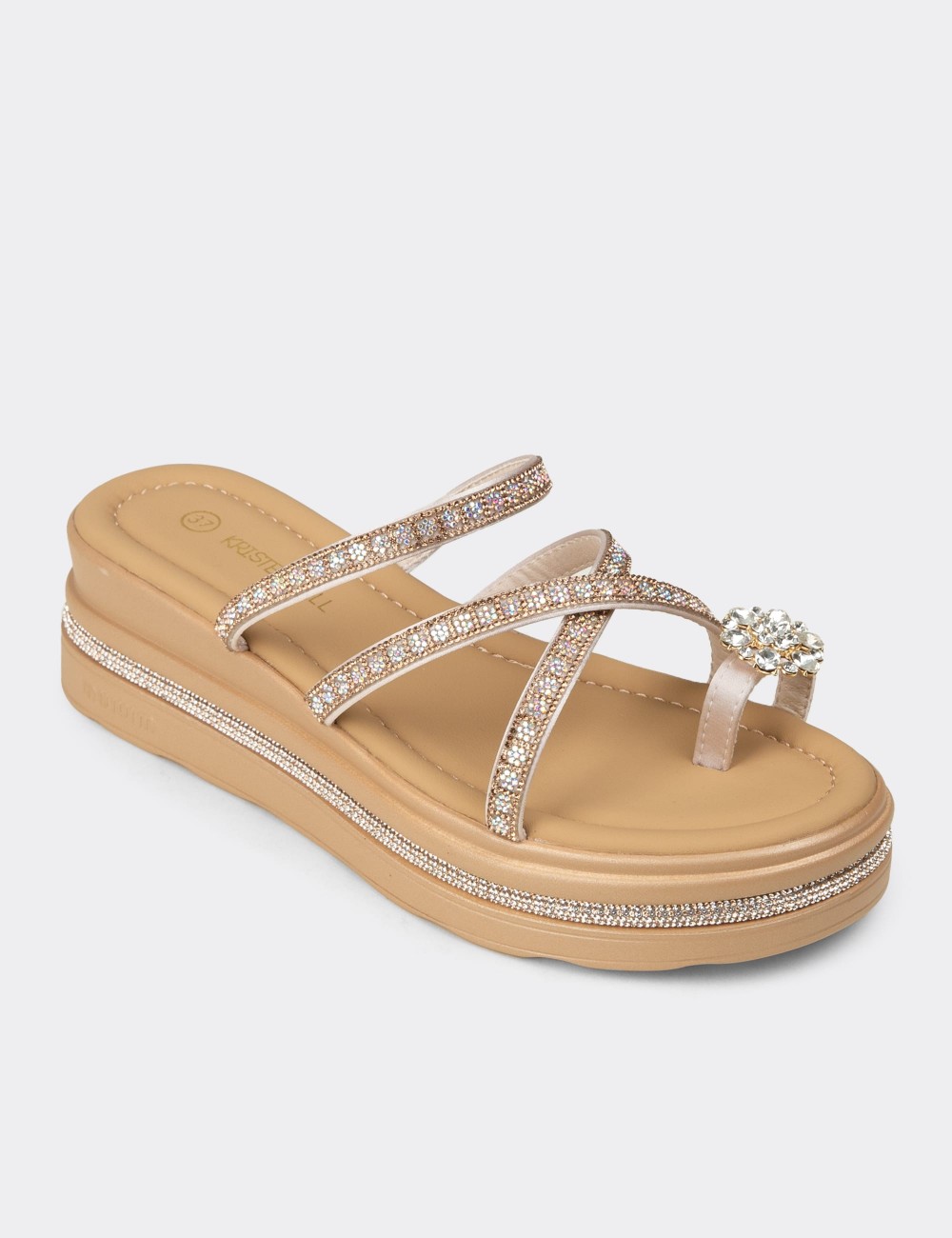 Women's Beige Platform Slide Sandals - K6400ZBEJC01