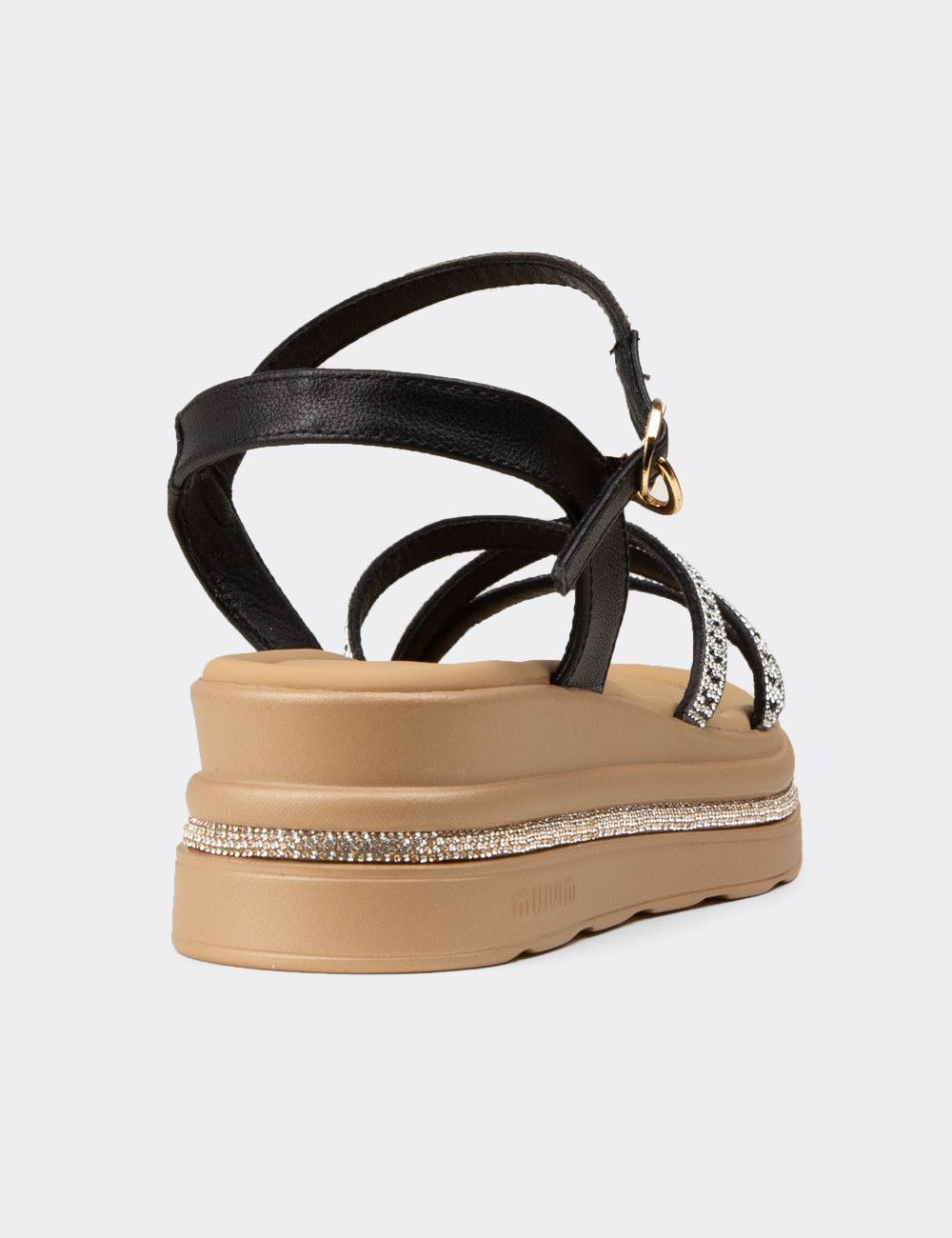 Women's Black Embellished Platform Sandals - K0095ZSYHC01