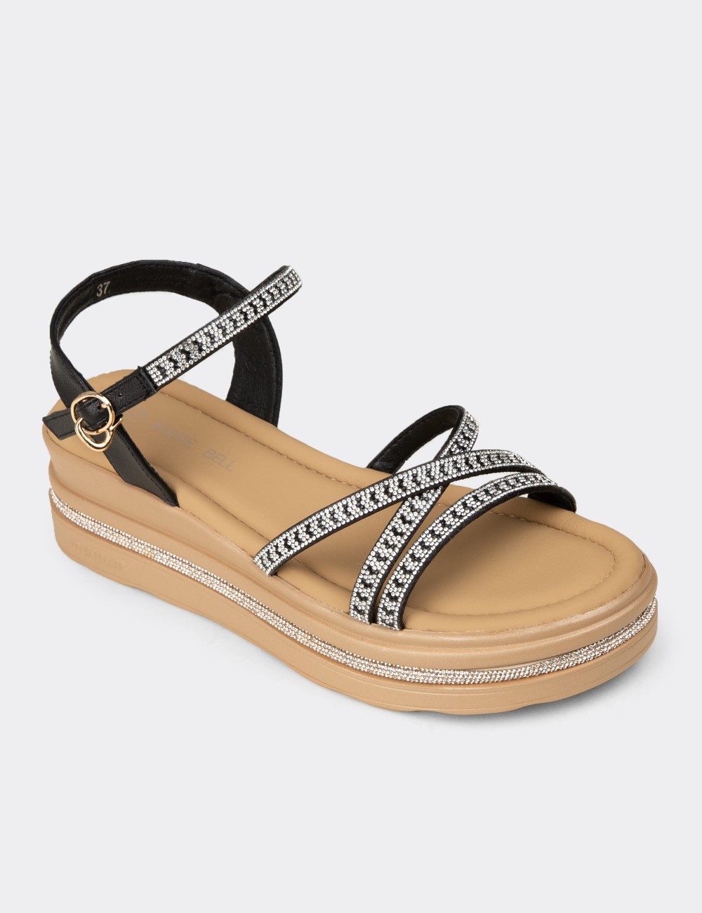 Women's Black Embellished Platform Sandals - K0095ZSYHC01
