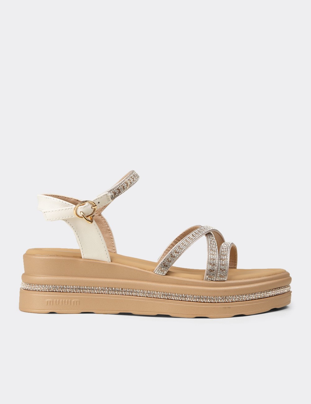 Women's Embellished Beige Platform Sandals - K0095ZBEJC01