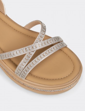 Women's Embellished Beige Platform Sandals