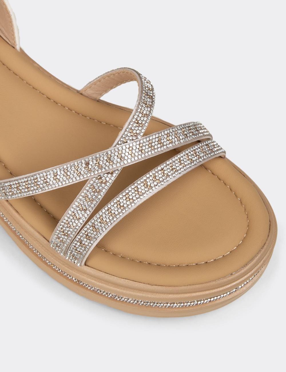 Women's Embellished Beige Platform Sandals - K0095ZBEJC01