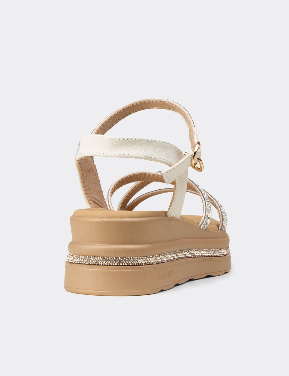 Women's Embellished Beige Platform Sandals - K0095ZBEJC01