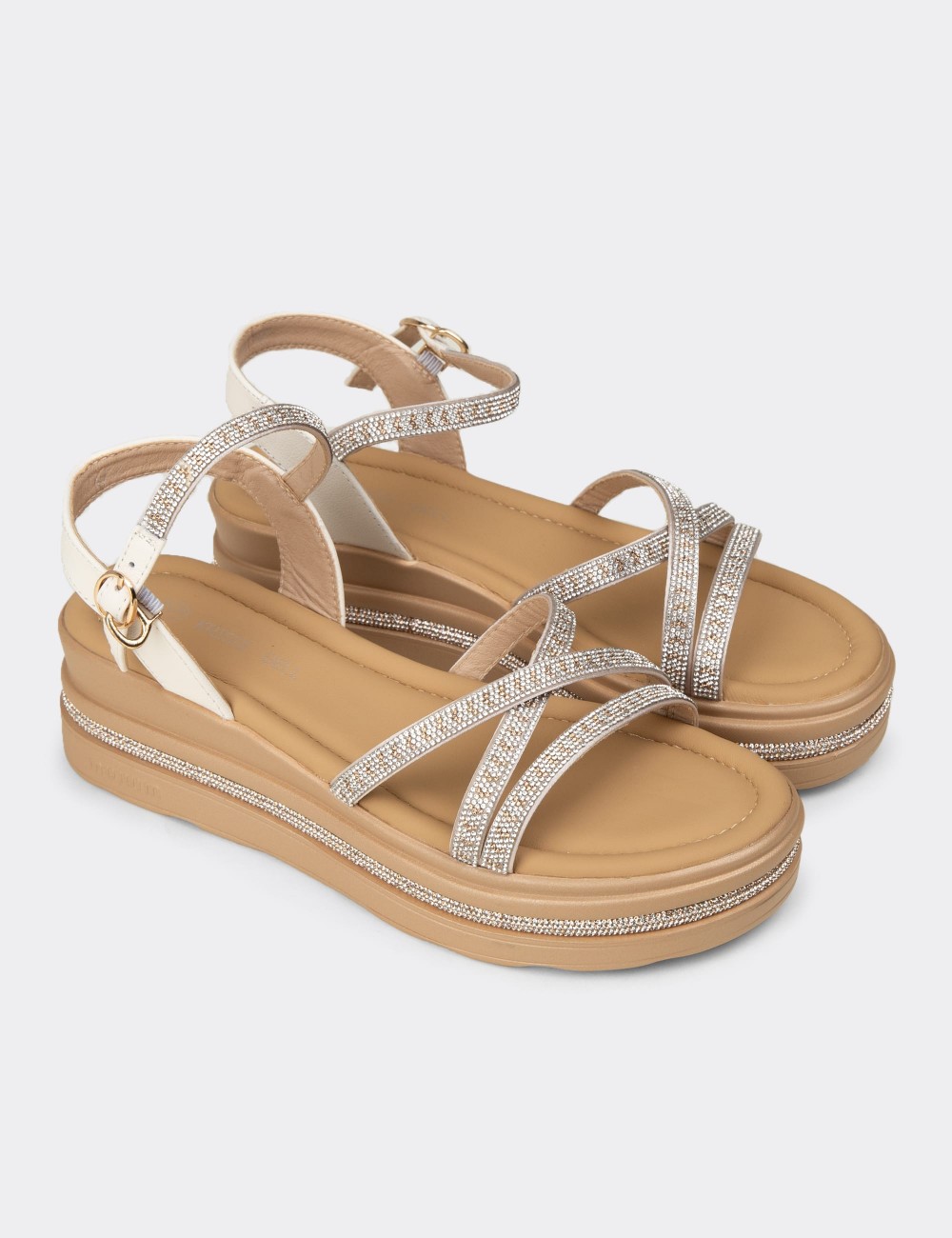 Women's Embellished Beige Platform Sandals - K0095ZBEJC01
