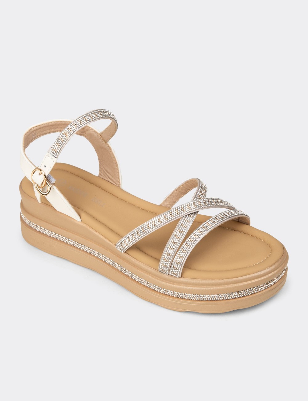 Women's Embellished Beige Platform Sandals - K0095ZBEJC01