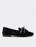 Women's Black Perforated Suede Flats