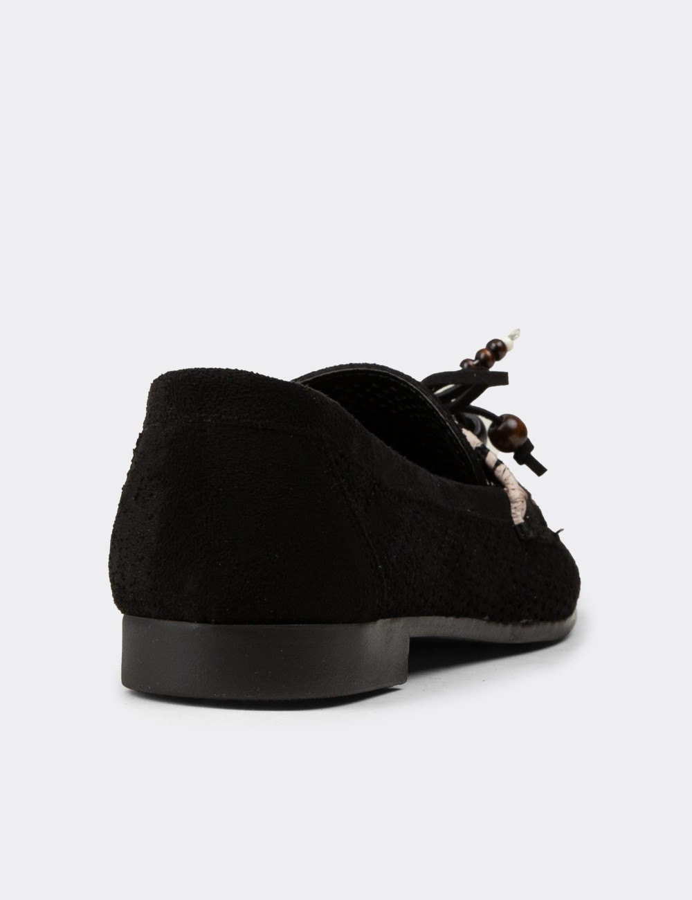 Women's Black Perforated Suede Flats - K2706ZSYHM01