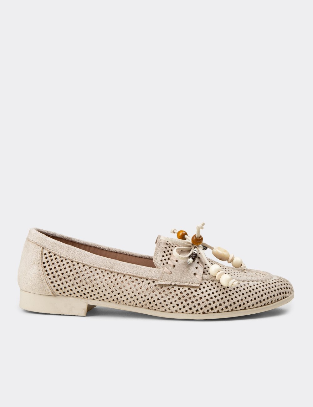 Women's Beige Perforated Ballet Flats - K2706ZBEJM01