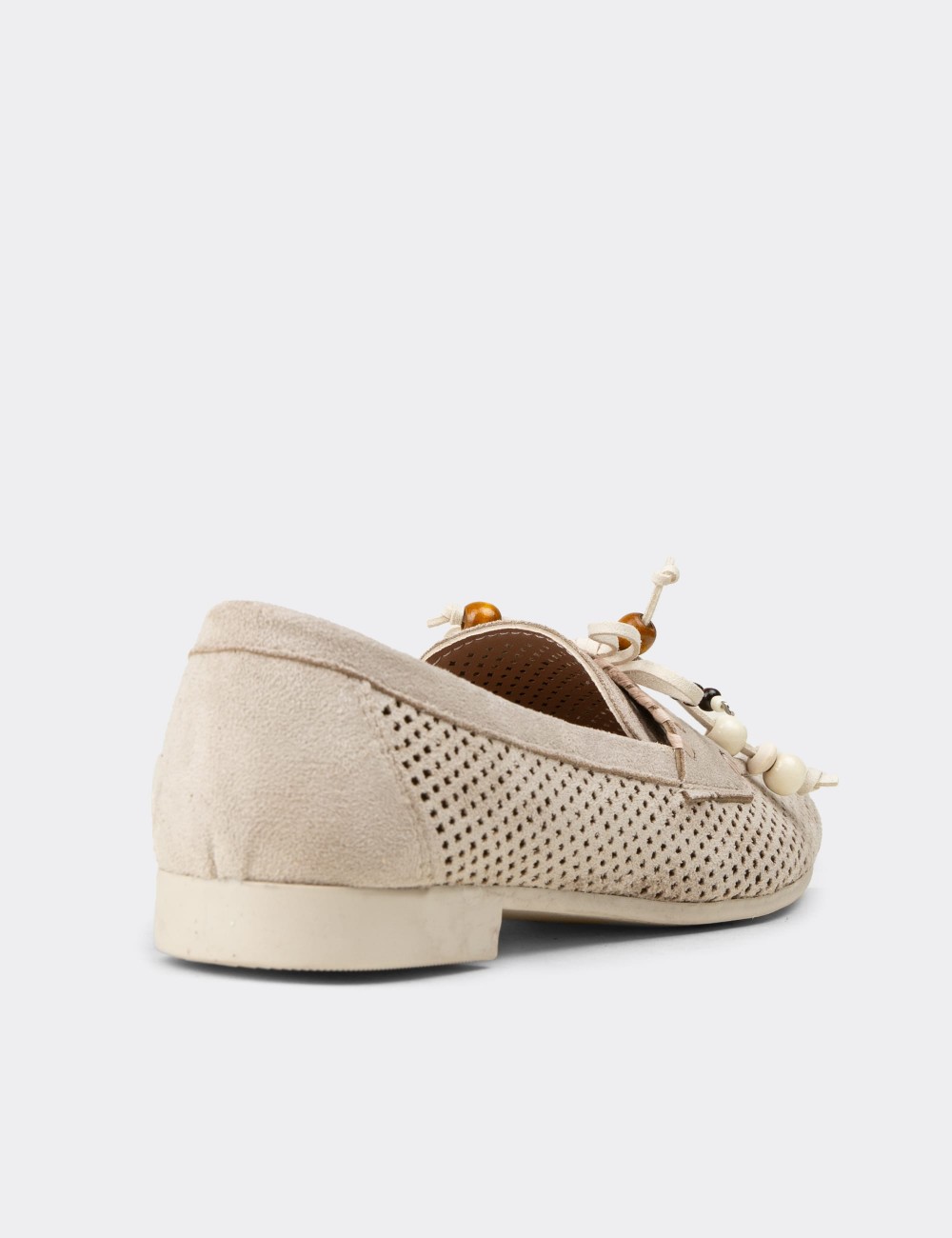 Women's Beige Perforated Ballet Flats - K2706ZBEJM01