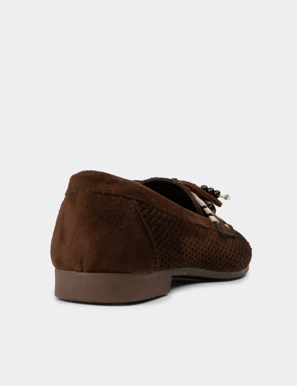 Women's Brown Suede Perforated Flats - K2706ZKHVM01
