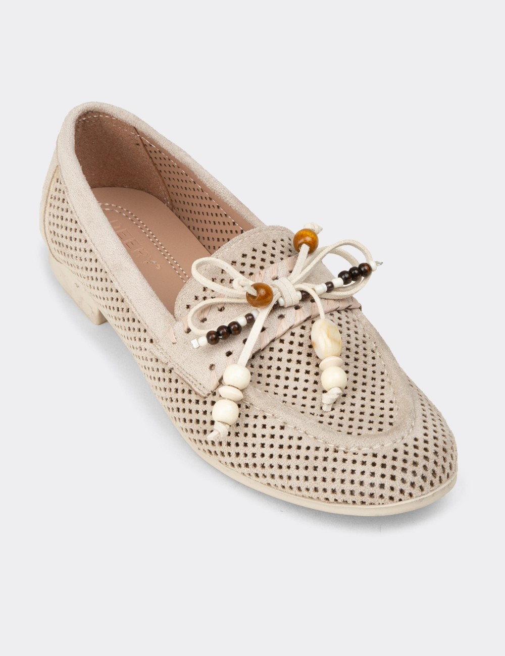 Women's Beige Perforated Ballet Flats - K2706ZBEJM01