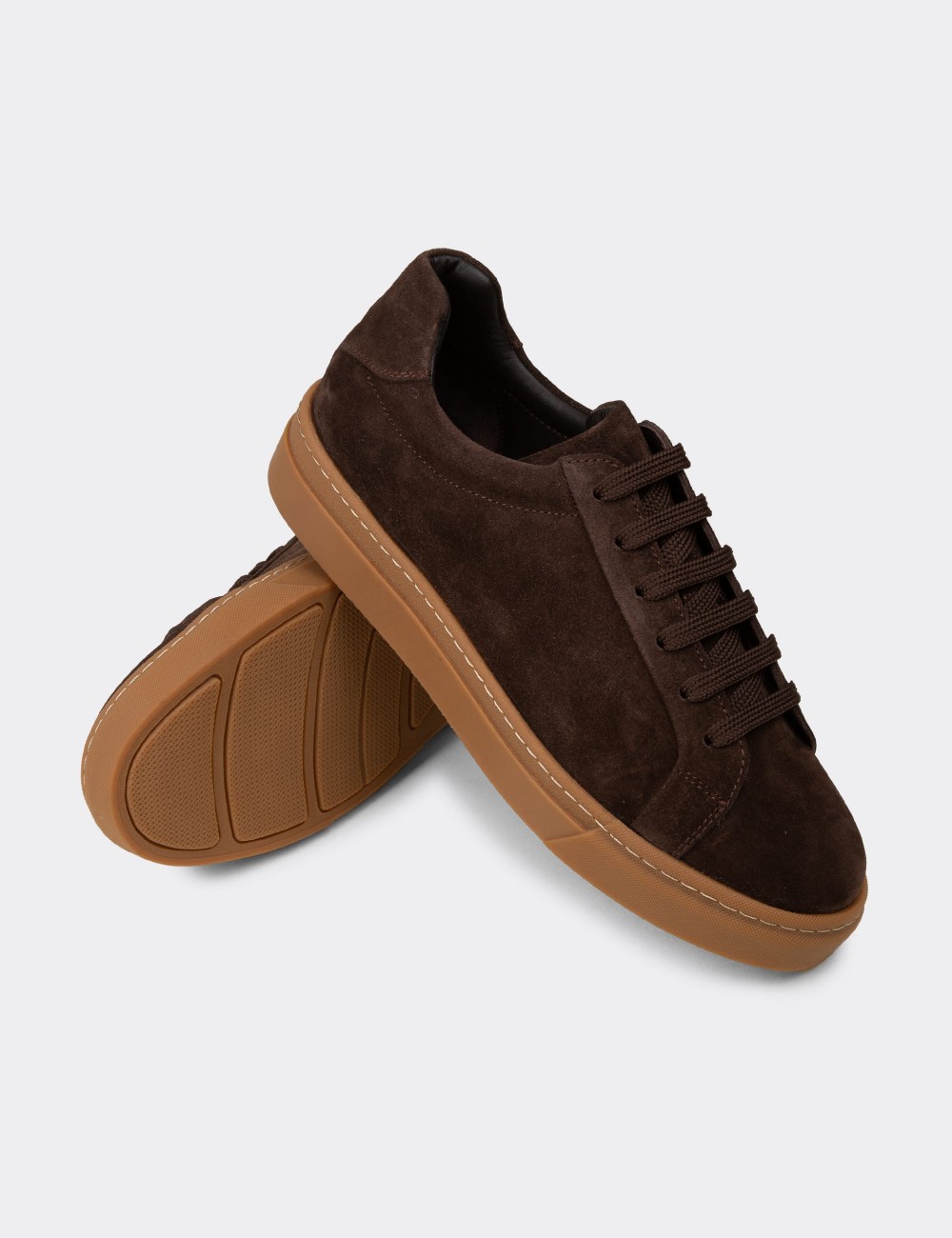 Men's Brown Suede Leather Sneakers - 02018MKHVC03