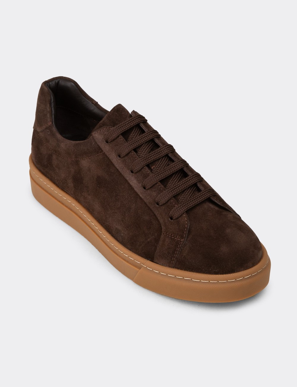 Men's Brown Suede Leather Sneakers - 02018MKHVC03