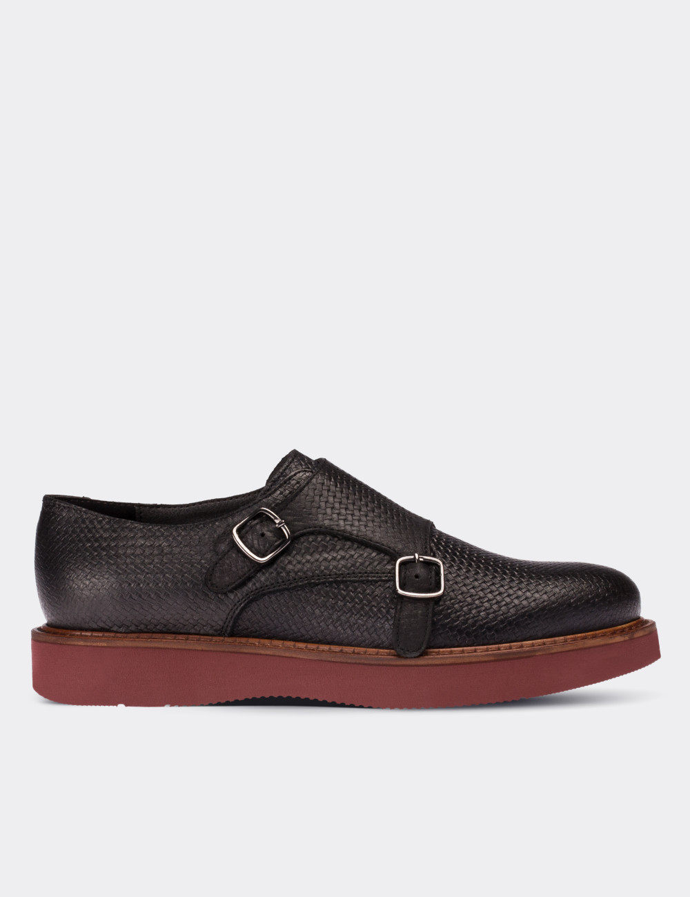 Black  Leather Monk Straps Shoes - 01614ZSYHE05