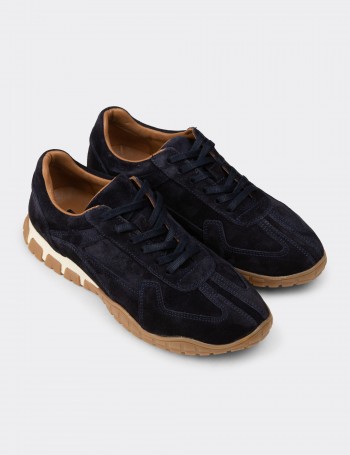 Women's Navy Suede Leather Sneakers