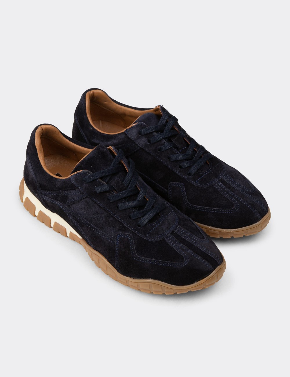 Women's Navy Suede Leather Sneakers - M5102ZLCVC01