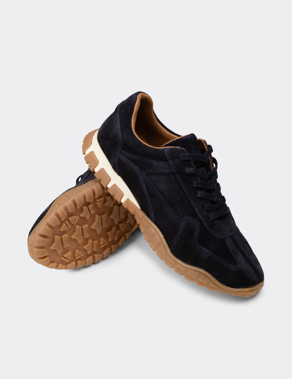 Women's Navy Suede Leather Sneakers - M5102ZLCVC01