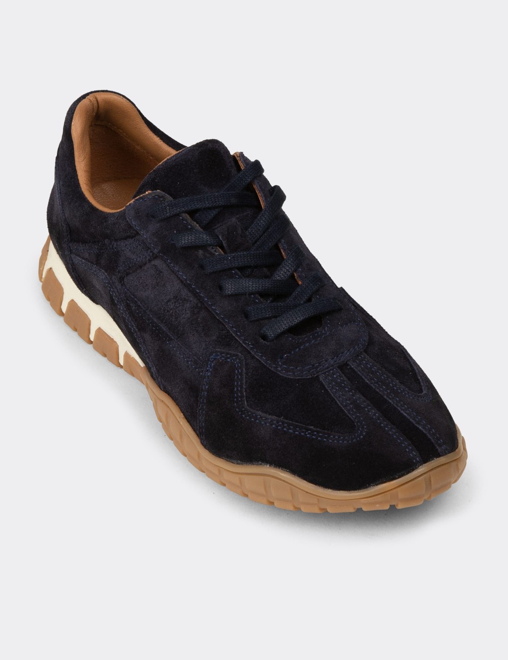 Women's Navy Suede Leather Sneakers - M5102ZLCVC01
