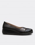 Women's Black Leather Comfort Wedge Flats