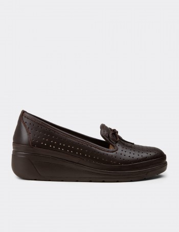 Women's Brown Leather Wedge Slip-On