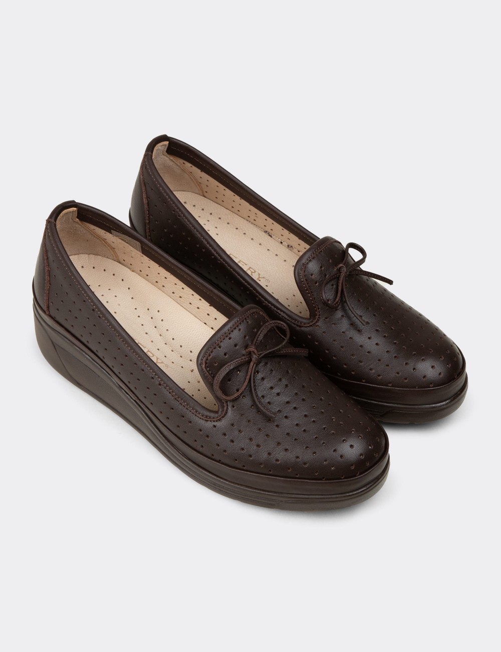 Women's Brown Leather Wedge Slip-On - N3502ZKHVC01