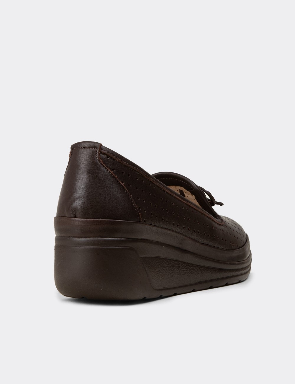 Women's Brown Leather Wedge Slip-On - N3502ZKHVC01