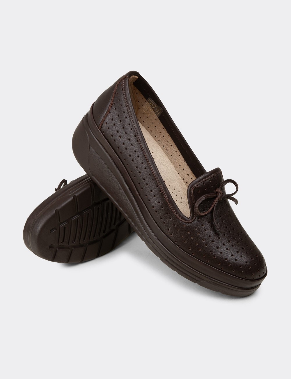 Women's Brown Leather Wedge Slip-On - N3502ZKHVC01