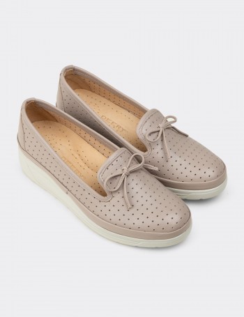Women's Beige Leather Wedge Slip-On
