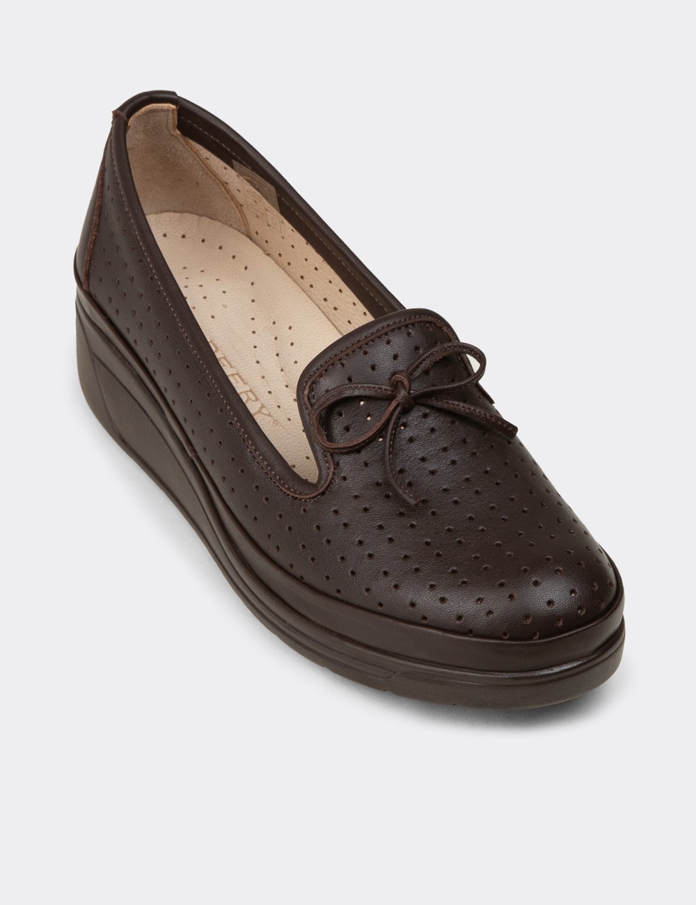 Women's Brown Leather Wedge Slip-On - N3502ZKHVC01