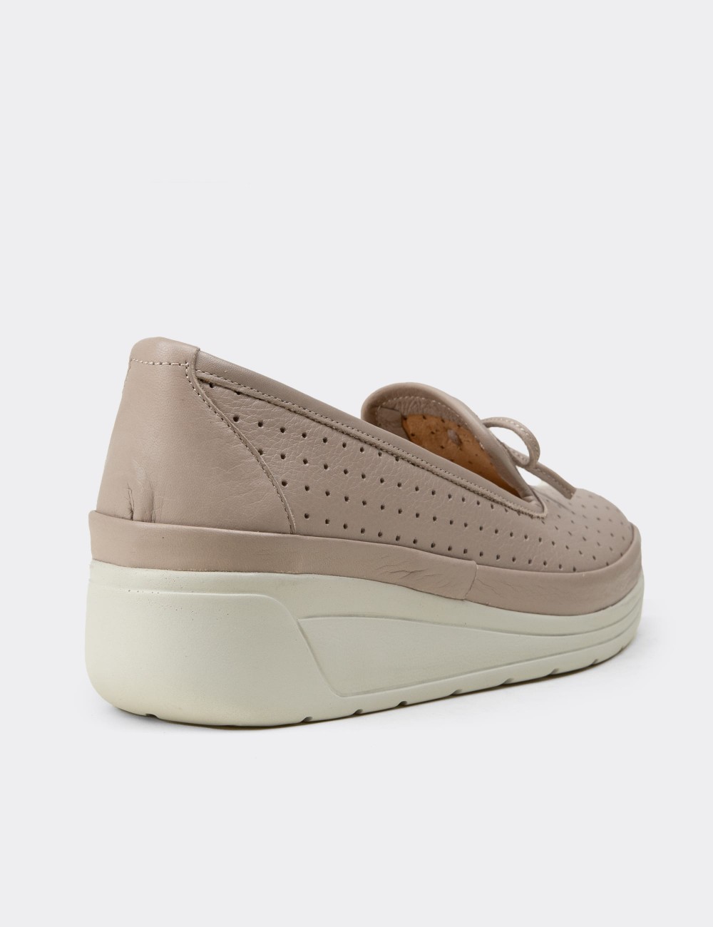 Women's Beige Leather Wedge Slip-On - N3502ZBEJC01