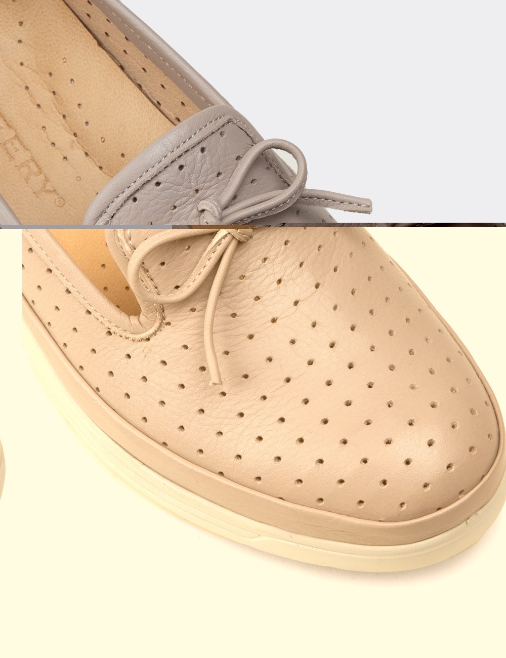 Women's Beige Leather Wedge Slip-On - N3502ZBEJC01