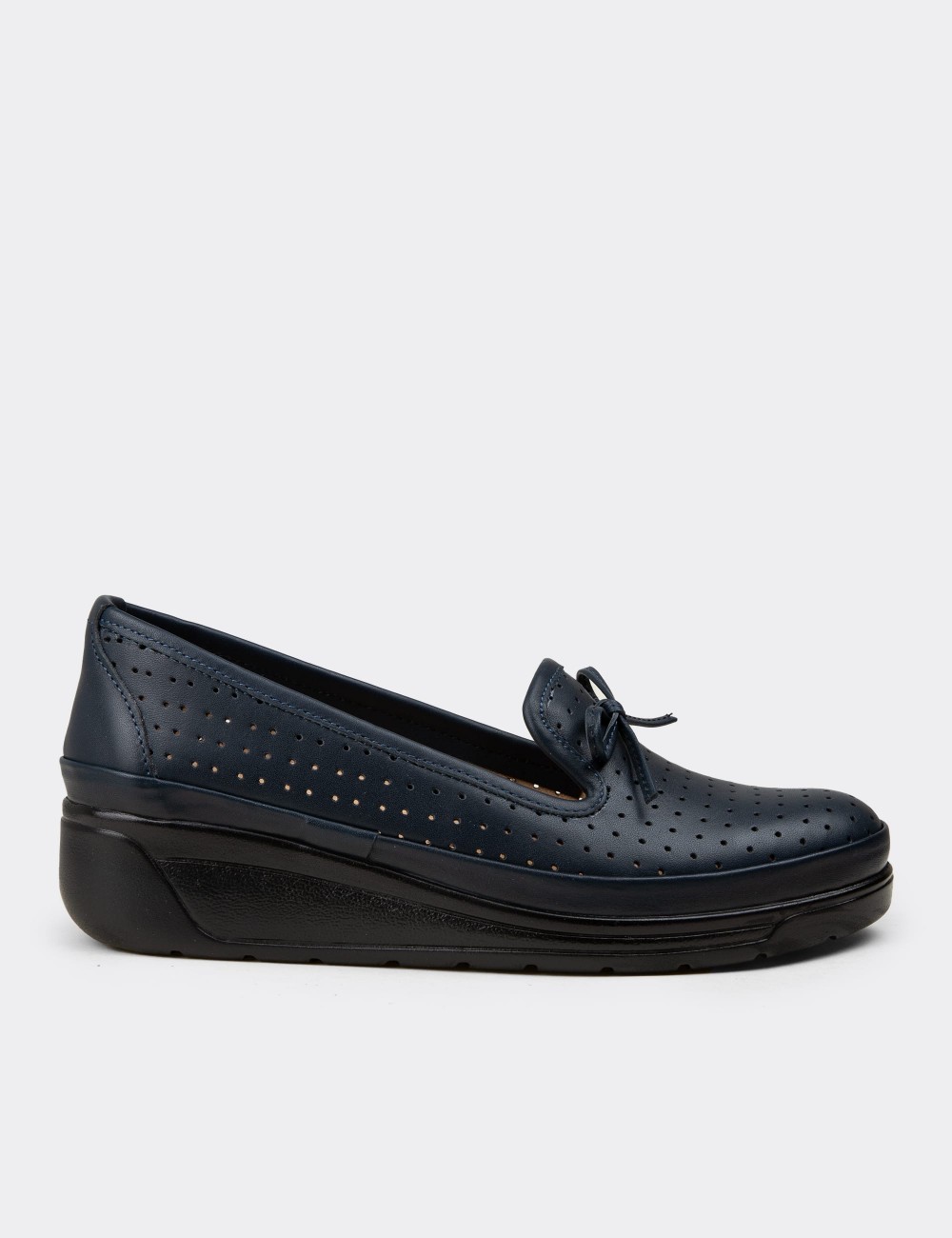 Women's Navy Leather Wedge Slip-On - N3502ZLCVC01