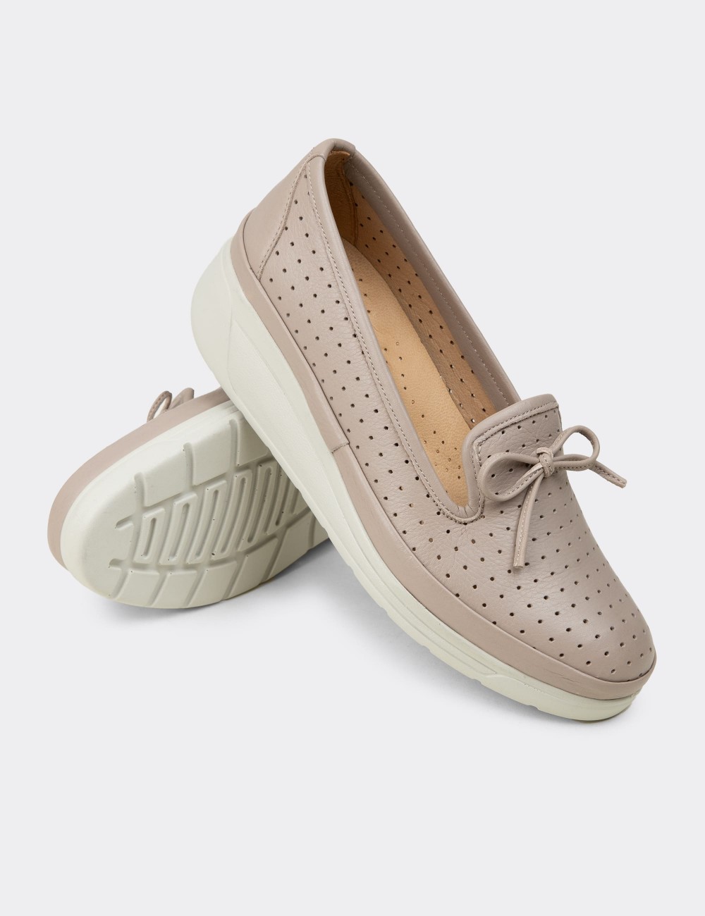 Women's Beige Leather Wedge Slip-On - N3502ZBEJC01