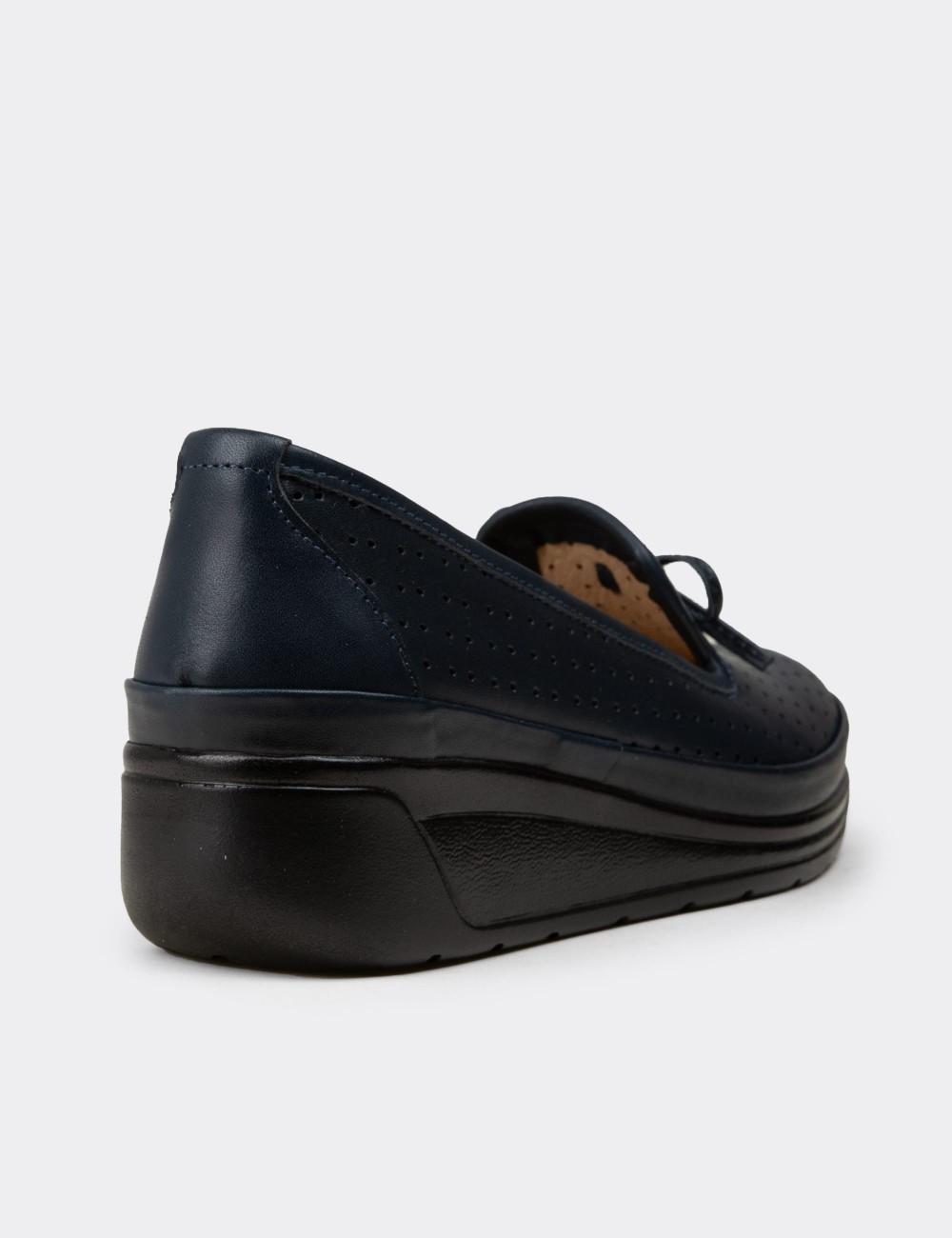 Women's Navy Leather Wedge Slip-On - N3502ZLCVC01