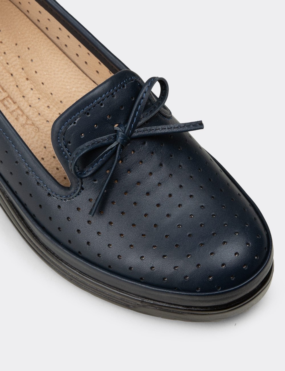 Women's Navy Leather Wedge Slip-On - N3502ZLCVC01