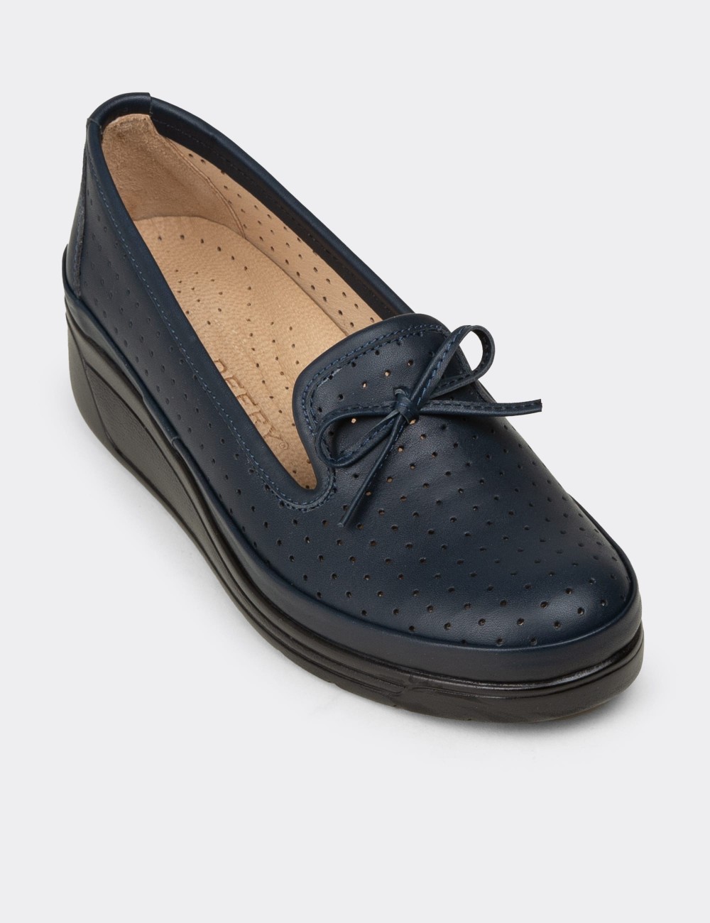 Women's Navy Leather Wedge Slip-On - N3502ZLCVC01