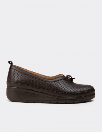 Women's Brown Leather Wedge Slip-On