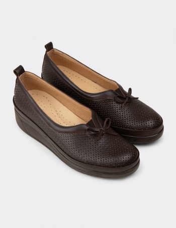 Women's Brown Leather Wedge Slip-On