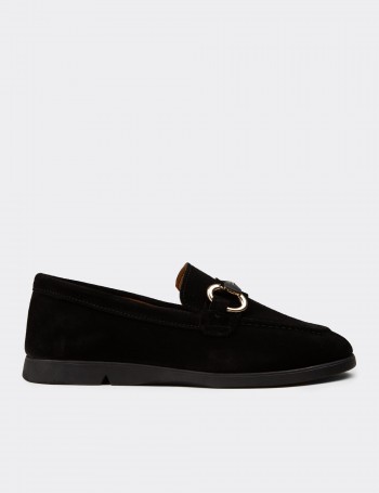 Women's Black Suede Leather Loafers