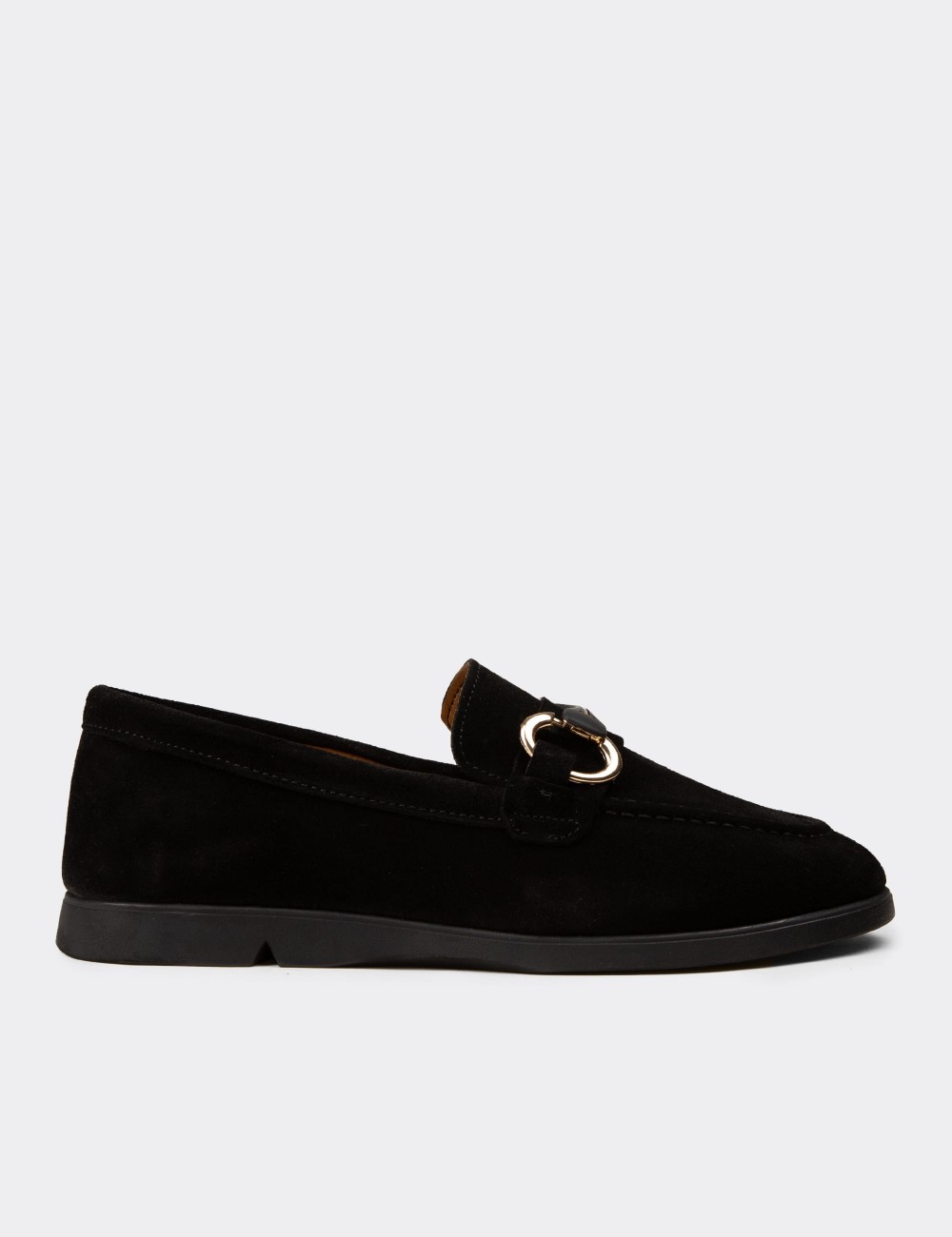 Women's Black Suede Leather Loafers - K5300ZSYHC01
