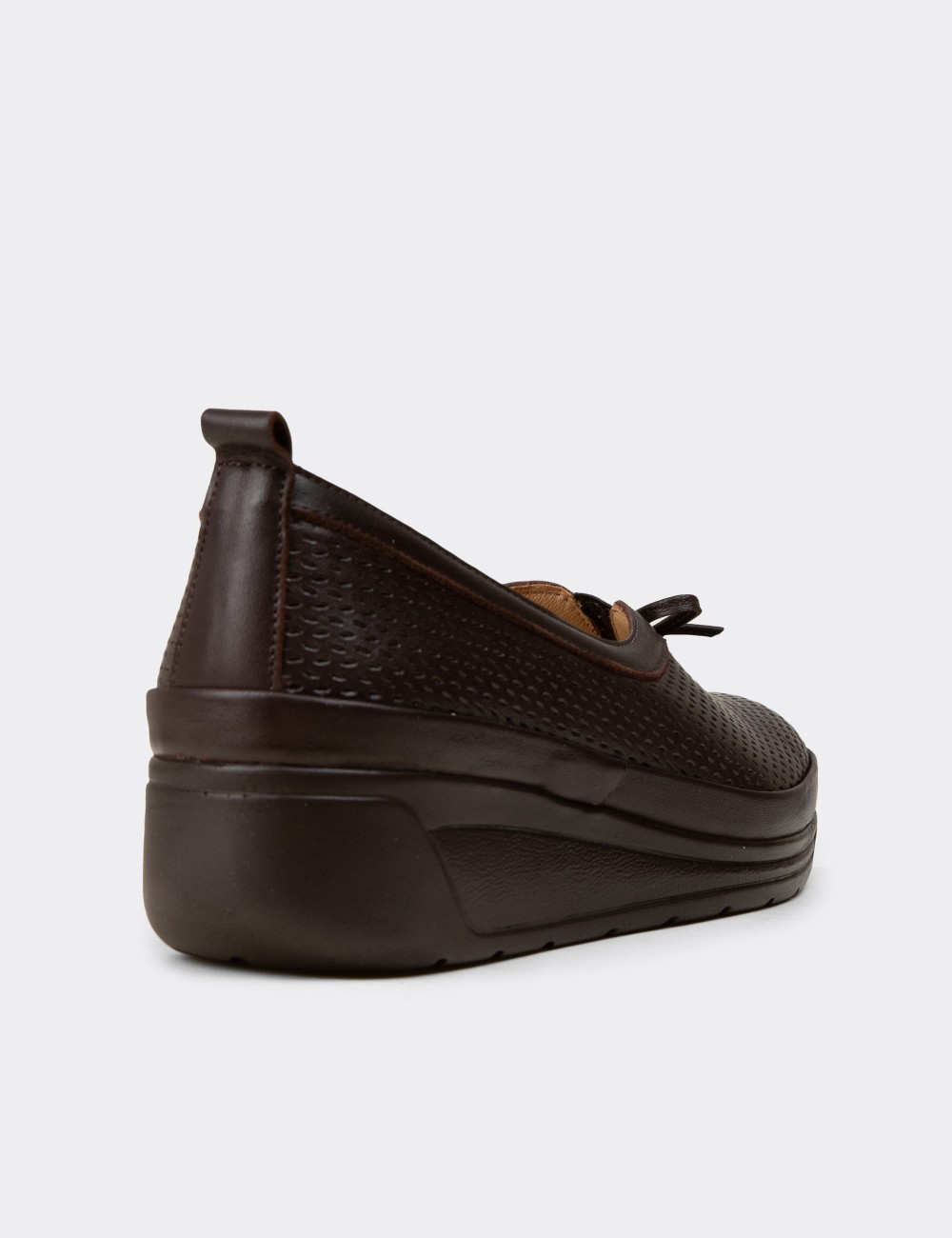 Women's Brown Leather Wedge Slip-On - N3711ZKHVC01