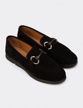 Women's Black Suede Leather Loafers