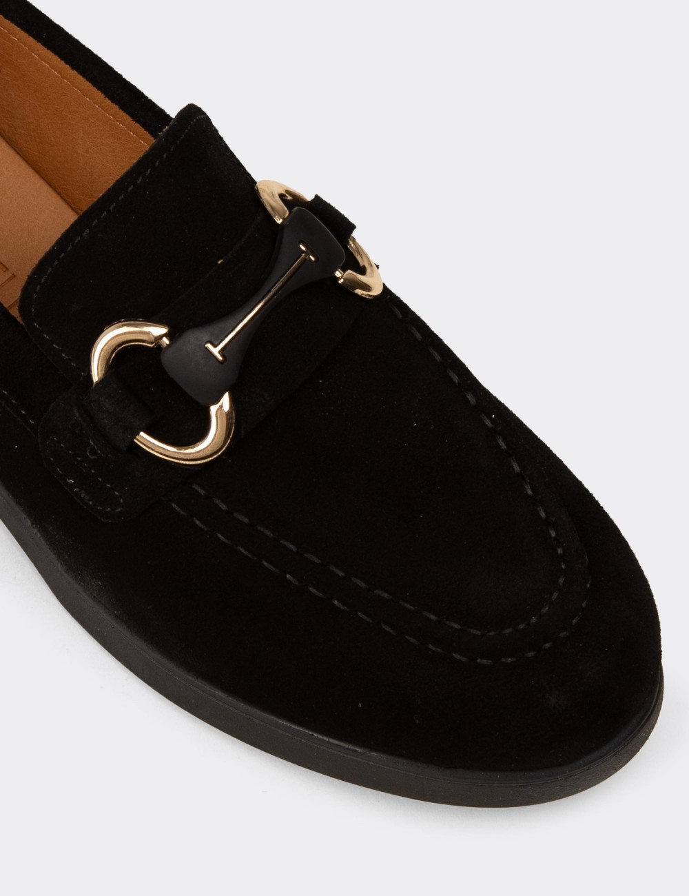 Women's Black Suede Leather Loafers - K5300ZSYHC01