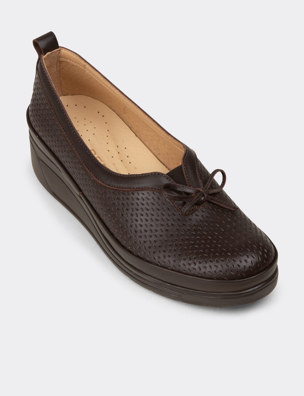 Women's Brown Leather Wedge Slip-On - N3711ZKHVC01