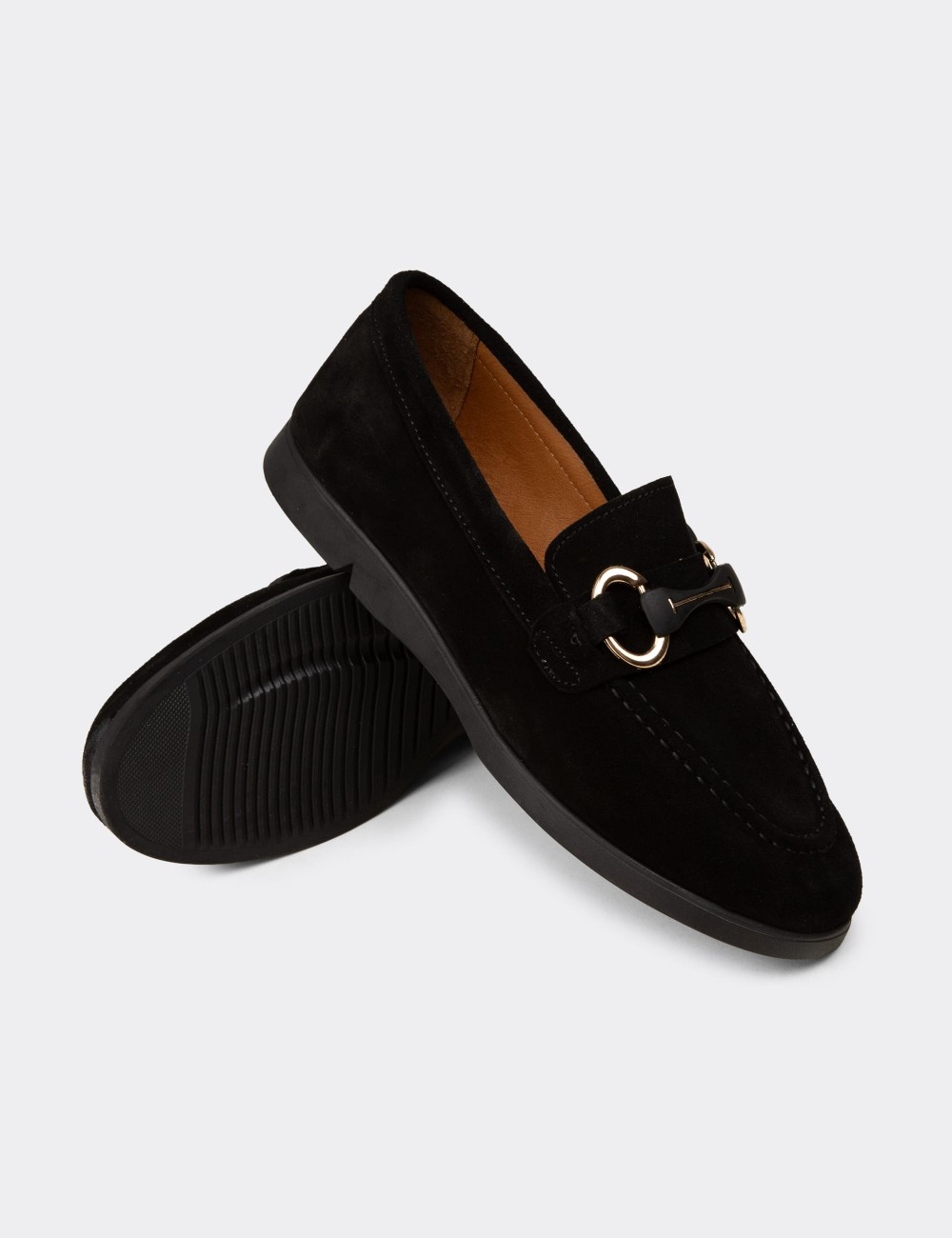 Women's Black Suede Leather Loafers - K5300ZSYHC01