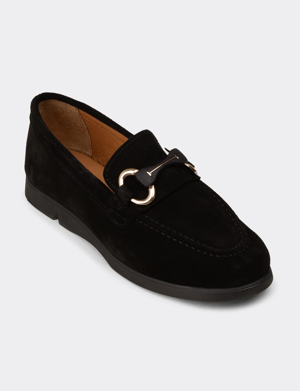Women's Black Suede Leather Loafers - K5300ZSYHC01