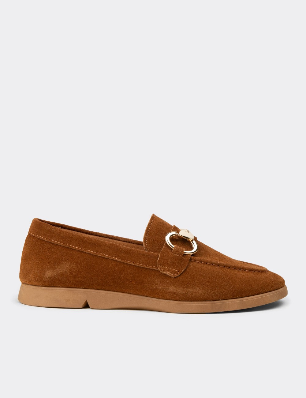 Women's Tan Suede Leather Loafers - K5300ZTBAC01